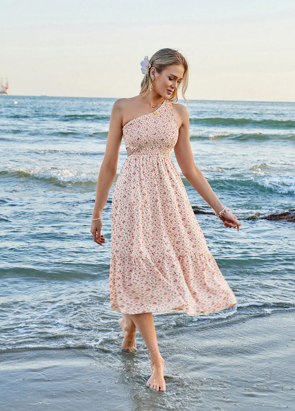 Комбінована кежуал сукня на одне плече SHEIN з квітковим принтом