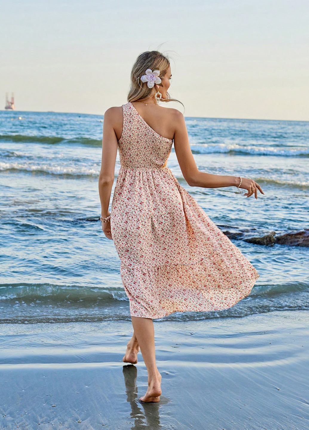 Комбінована кежуал сукня на одне плече SHEIN з квітковим принтом