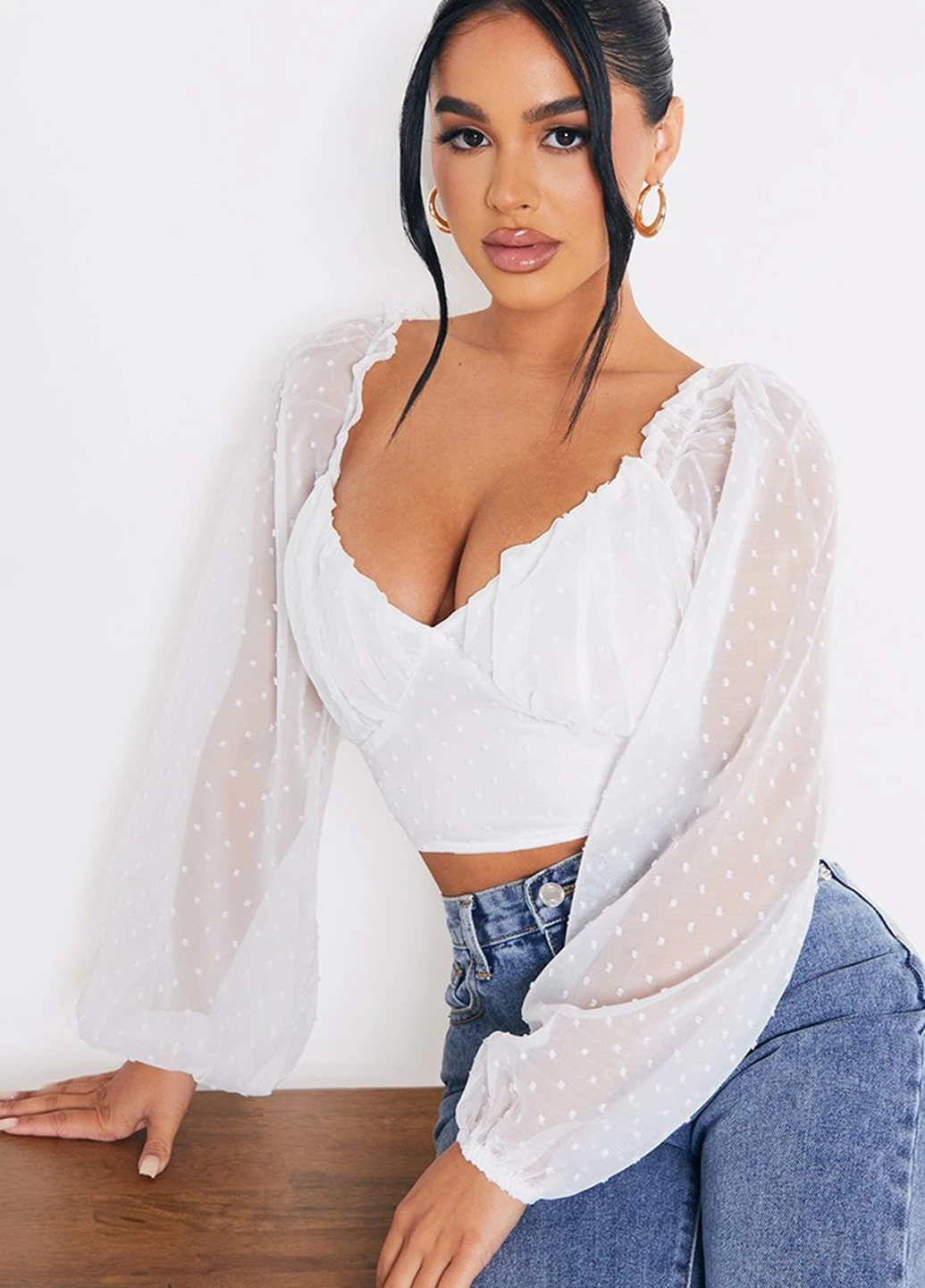 Белая блуза PrettyLittleThing