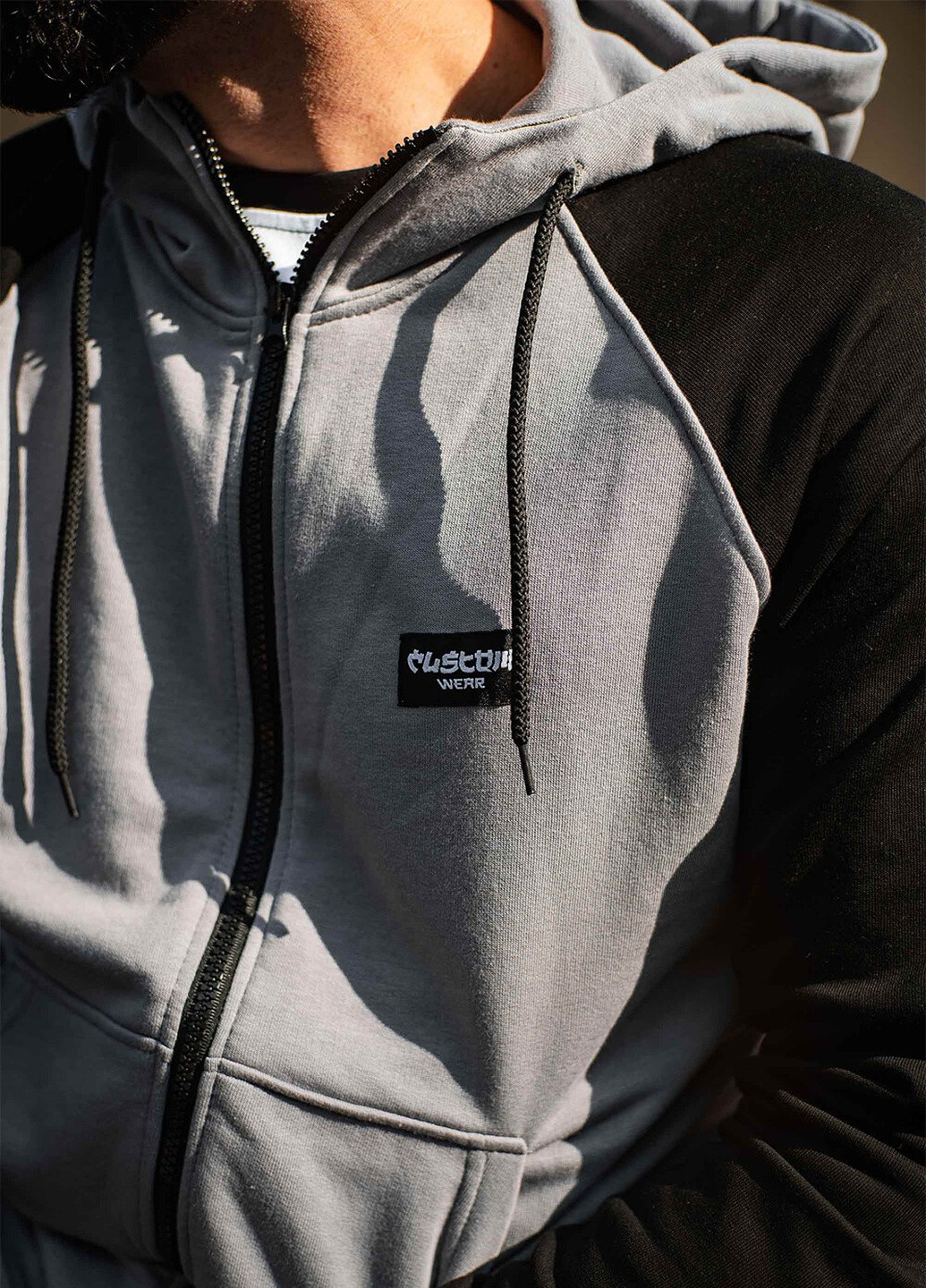 Зіпер без начосу сірий з чорним рукавом Custom Wear (255277100)