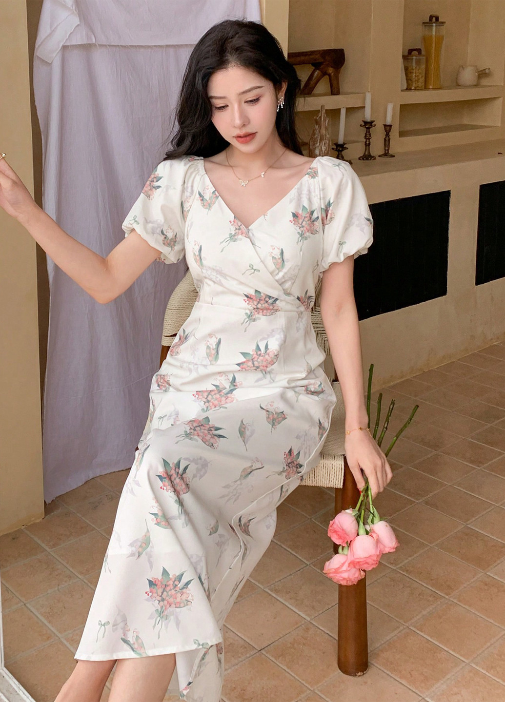 Молочна кежуал сукня SHEIN з квітковим принтом