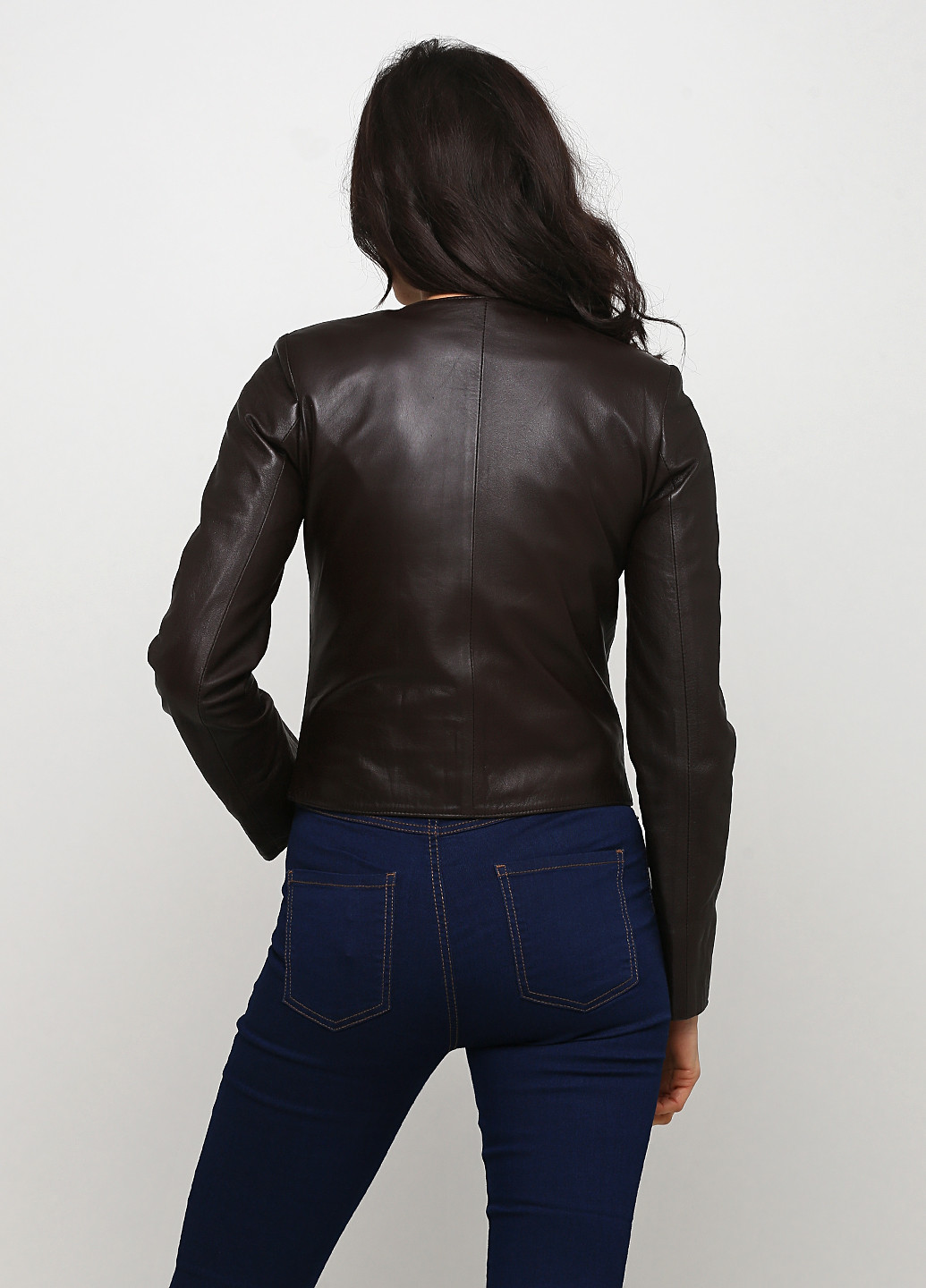 Темно-коричневая демисезонная куртка кожаная Leather Factory