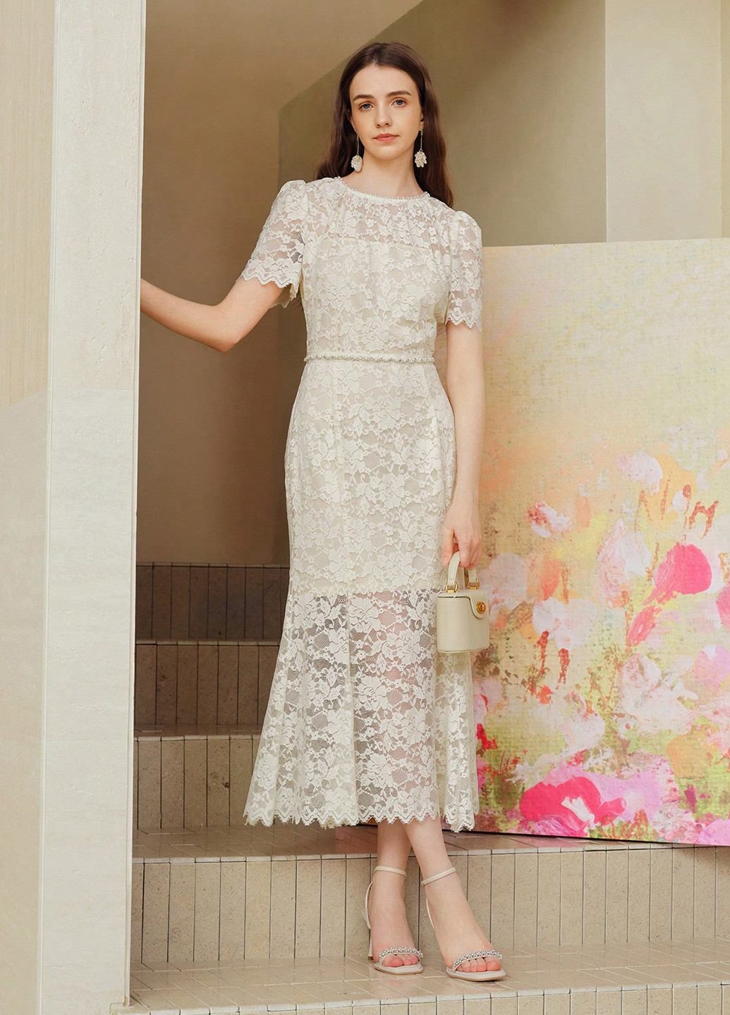 Кремова коктейльна, вечірня сукня SHEIN однотонна