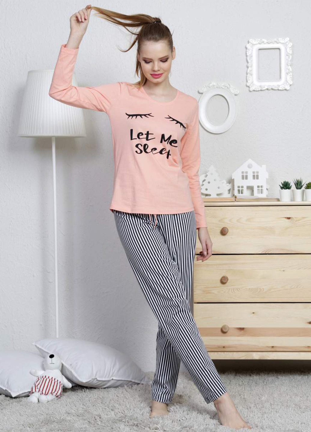 Персиковая всесезон пижама (лонгслив, брюки) лонгслив + брюки Vienetta
