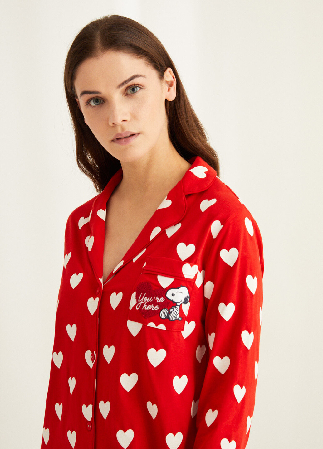 Ночная рубашка Women'secret сердечки красная домашняя трикотаж, хлопок
