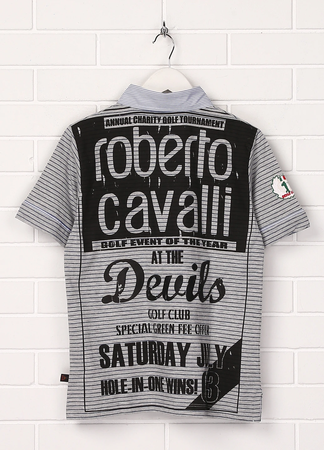 Серая детская футболка-поло для мальчика Roberto Cavalli в полоску