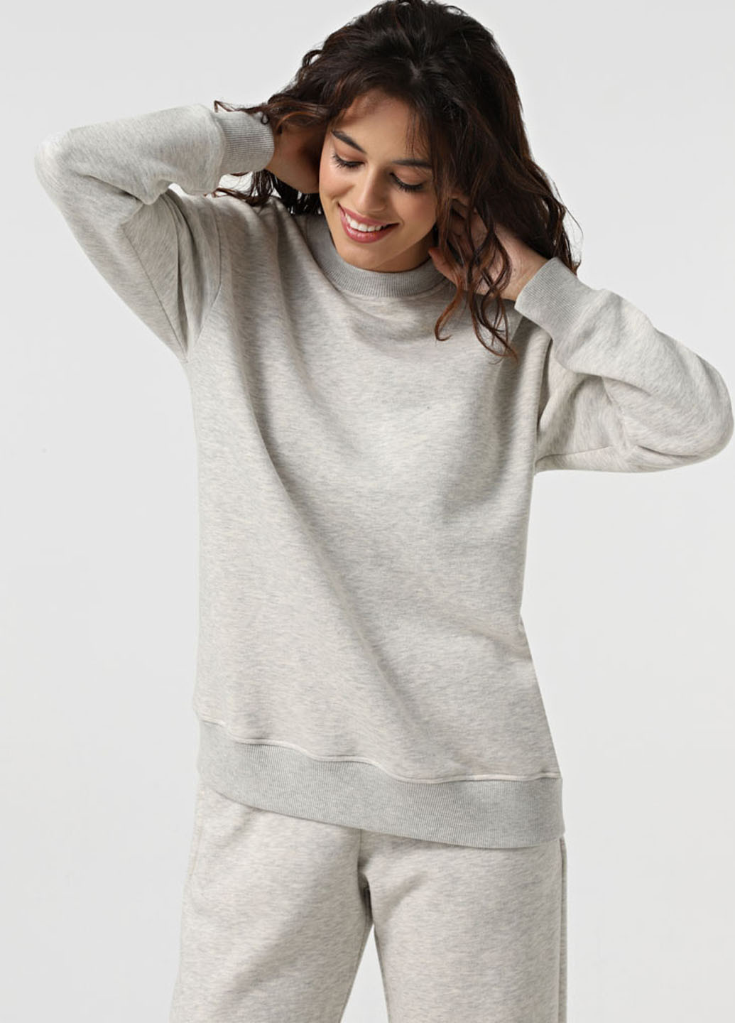 Светло-серый свитшот Promin меланж без декора (324145561)