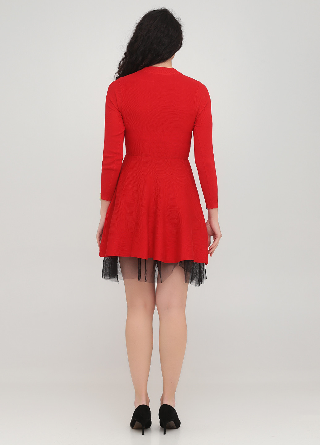 Красное коктейльное платье клеш No Brand однотонное