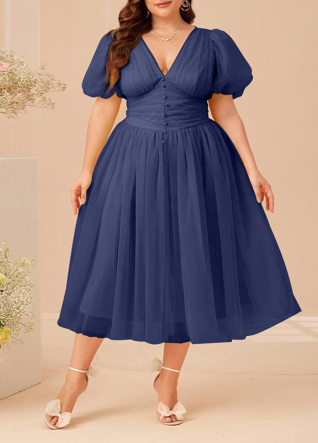 Сіро-синя кежуал сукня з спідницею-сонце SHEIN однотонна