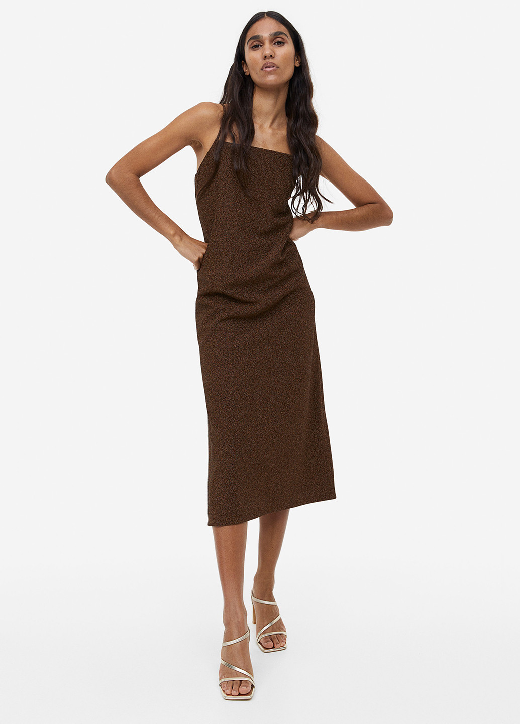 Коричневое кэжуал платье платье-комбинация H&M меланжевое