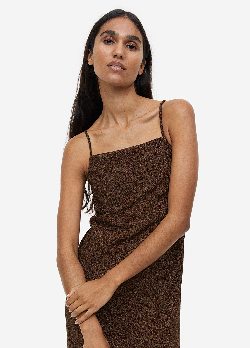 Коричневое кэжуал платье платье-комбинация H&M меланжевое