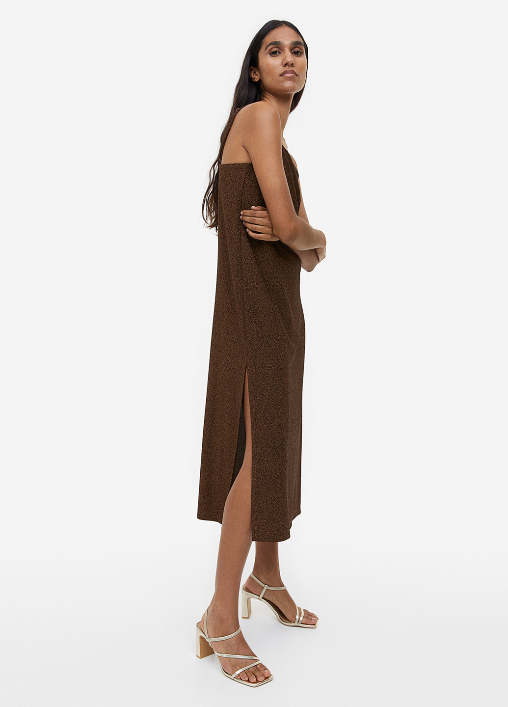 Коричневое кэжуал платье платье-комбинация H&M меланжевое