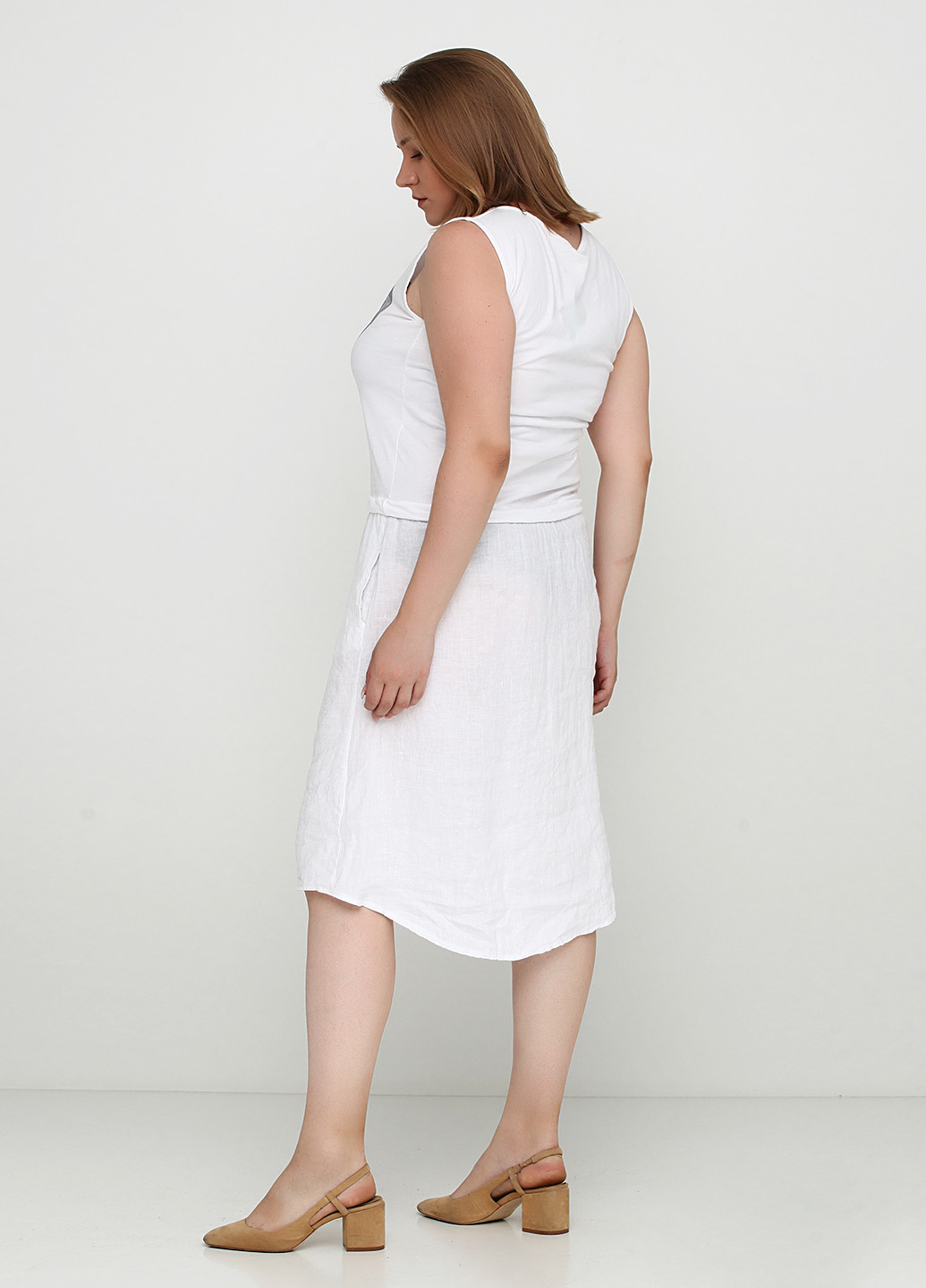 Белое кэжуал платье а-силуэт New Colection с рисунком