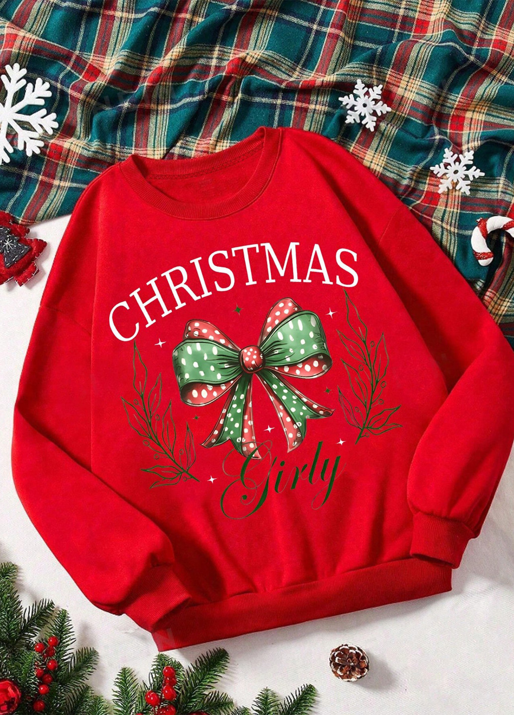 SHEIN світшот новорічний червоний кежуал поліестер