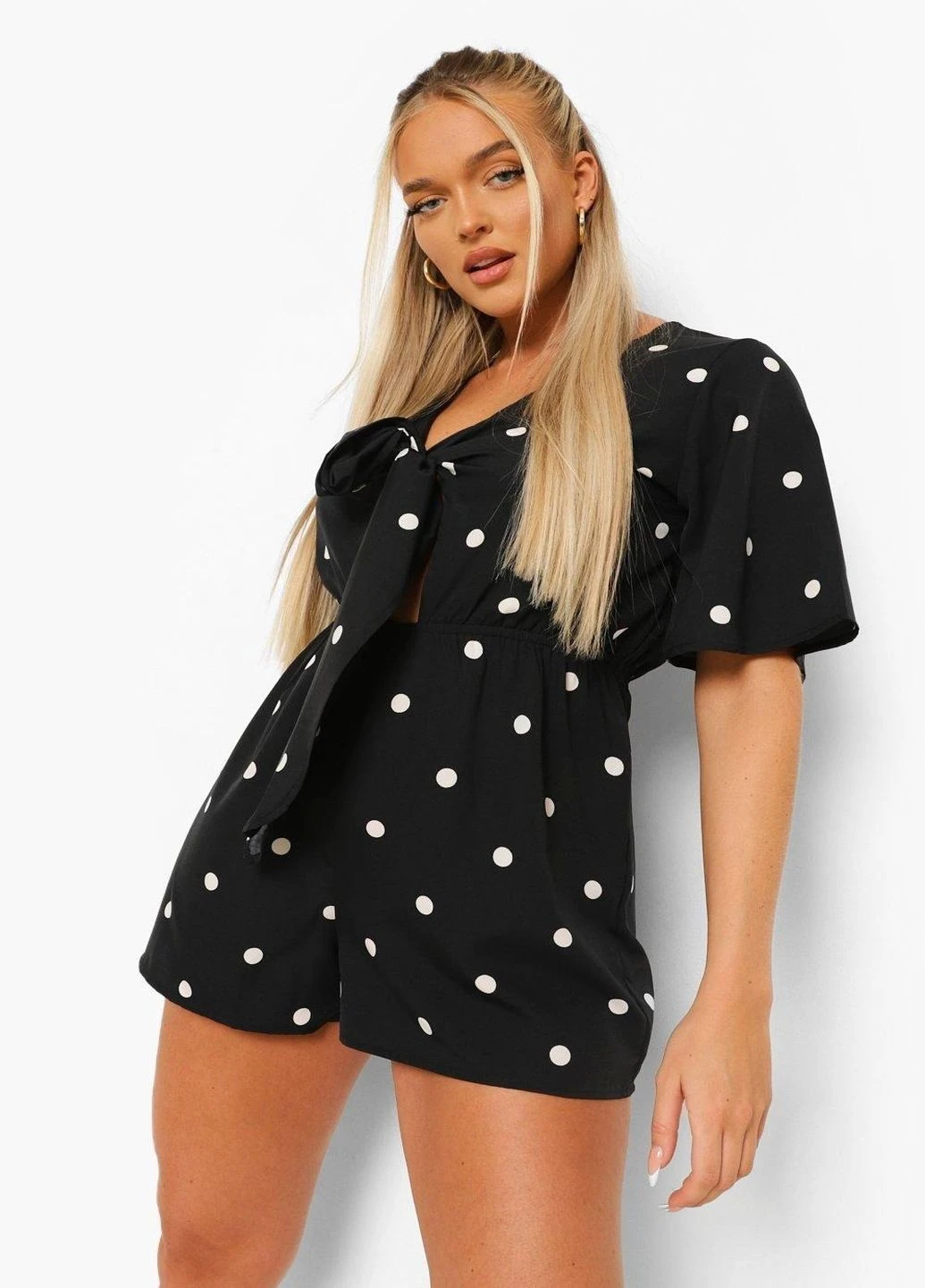 Комбинезон Boohoo горошек чёрный кэжуал