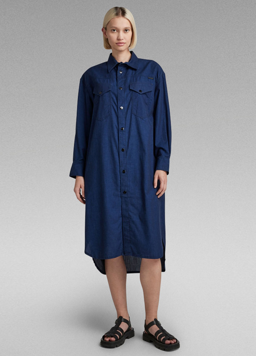 Синее джинсовое платье рубашка G-Star Raw однотонное