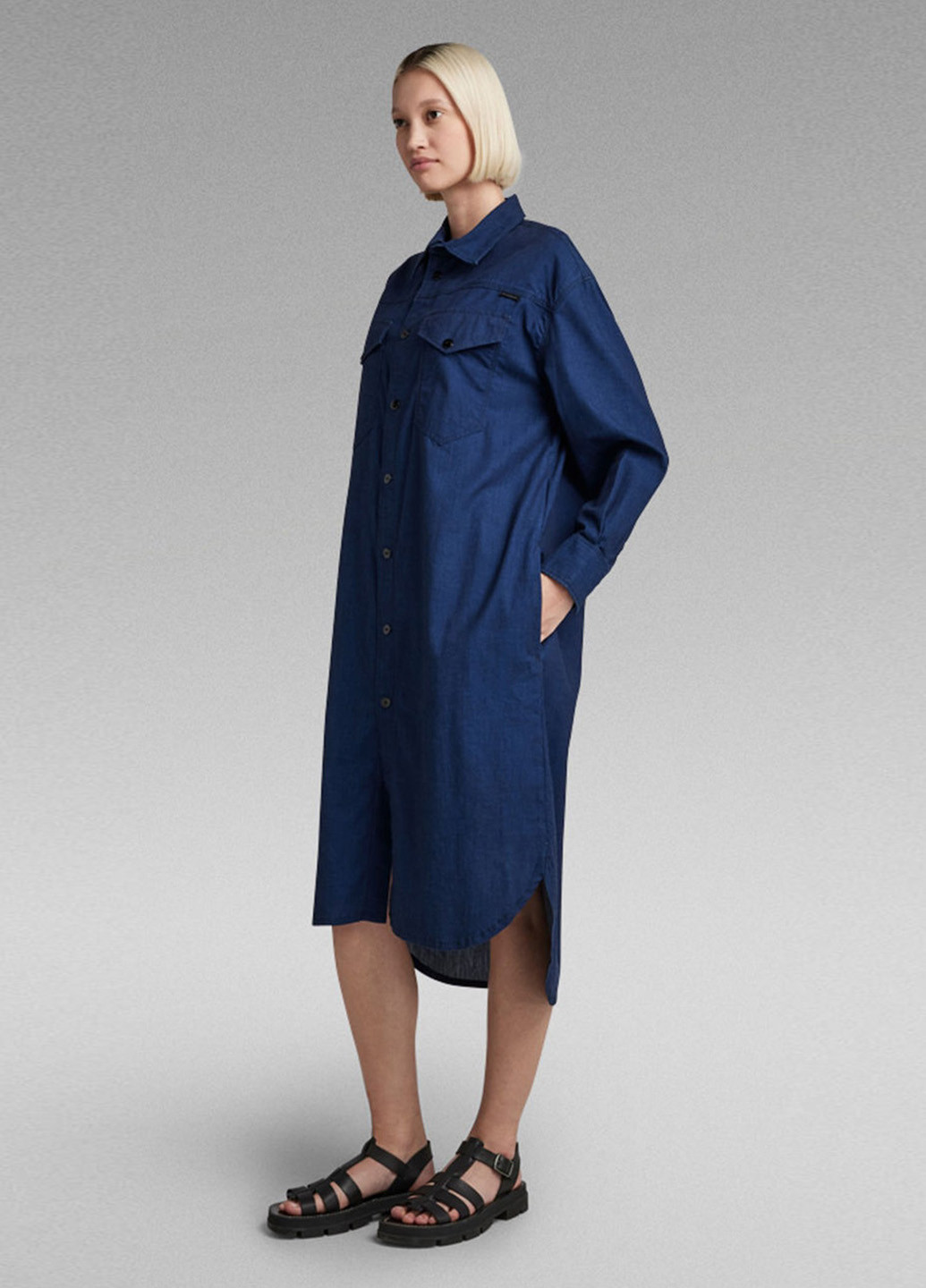 Синее джинсовое платье рубашка G-Star Raw однотонное