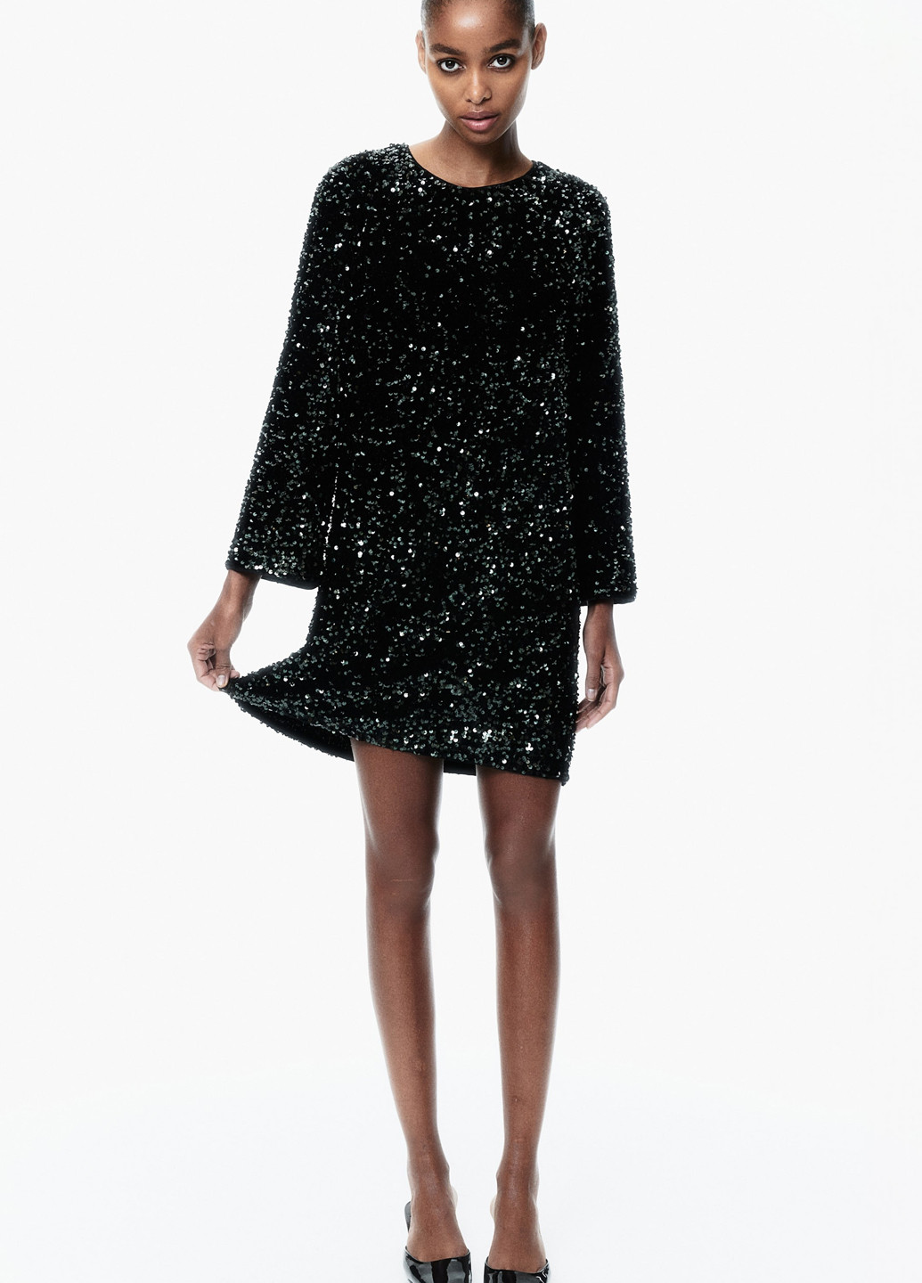 Темно-зелена святковий, коктейльна, вечірня сукня а-силует H&M однотонна