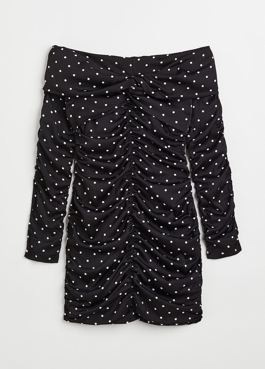 Черно-белое кэжуал, коктейльное платье с открытыми плечами H&M в горошек