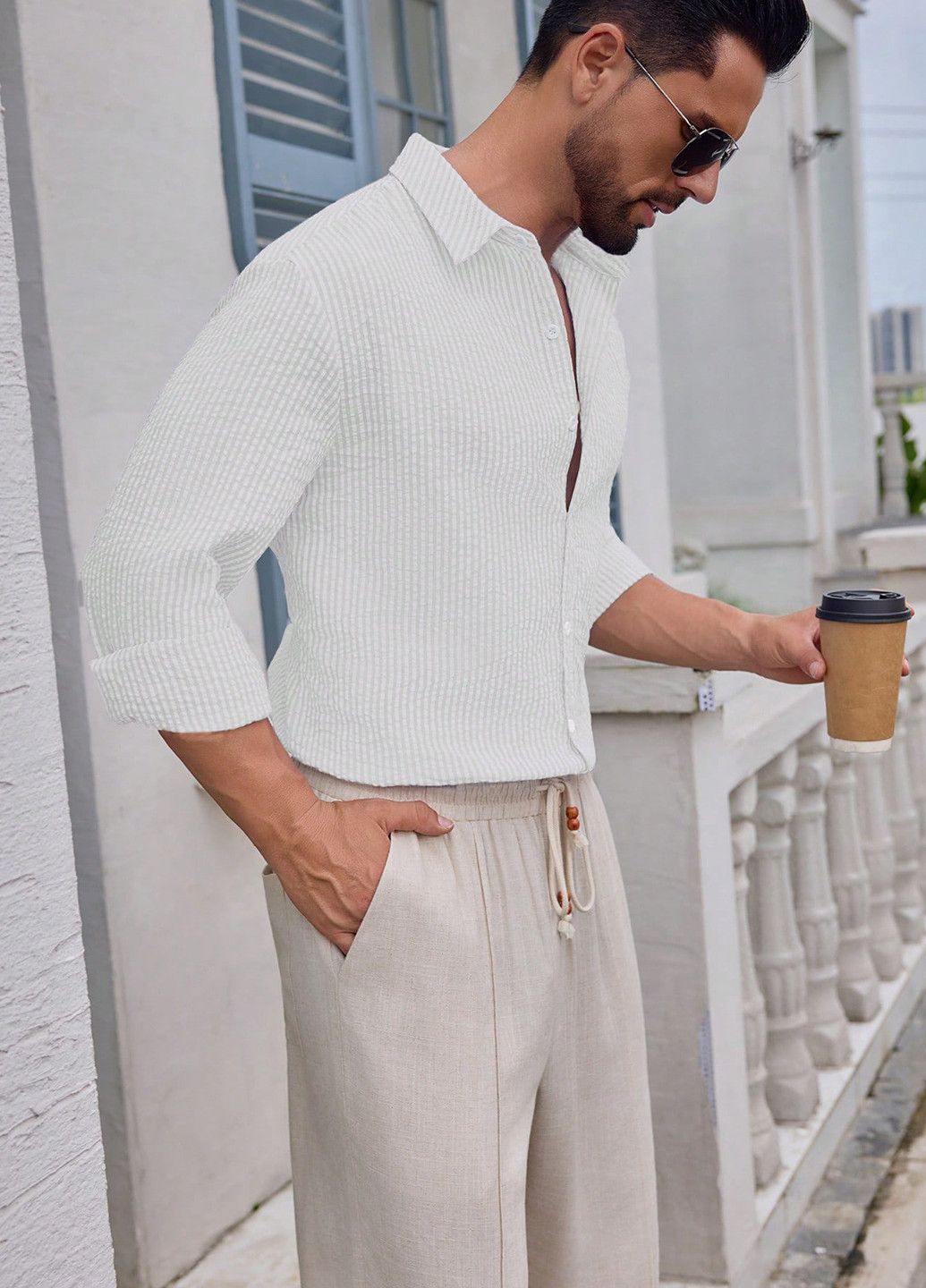 Белая классическая, кэжуал рубашка в полоску SHEIN