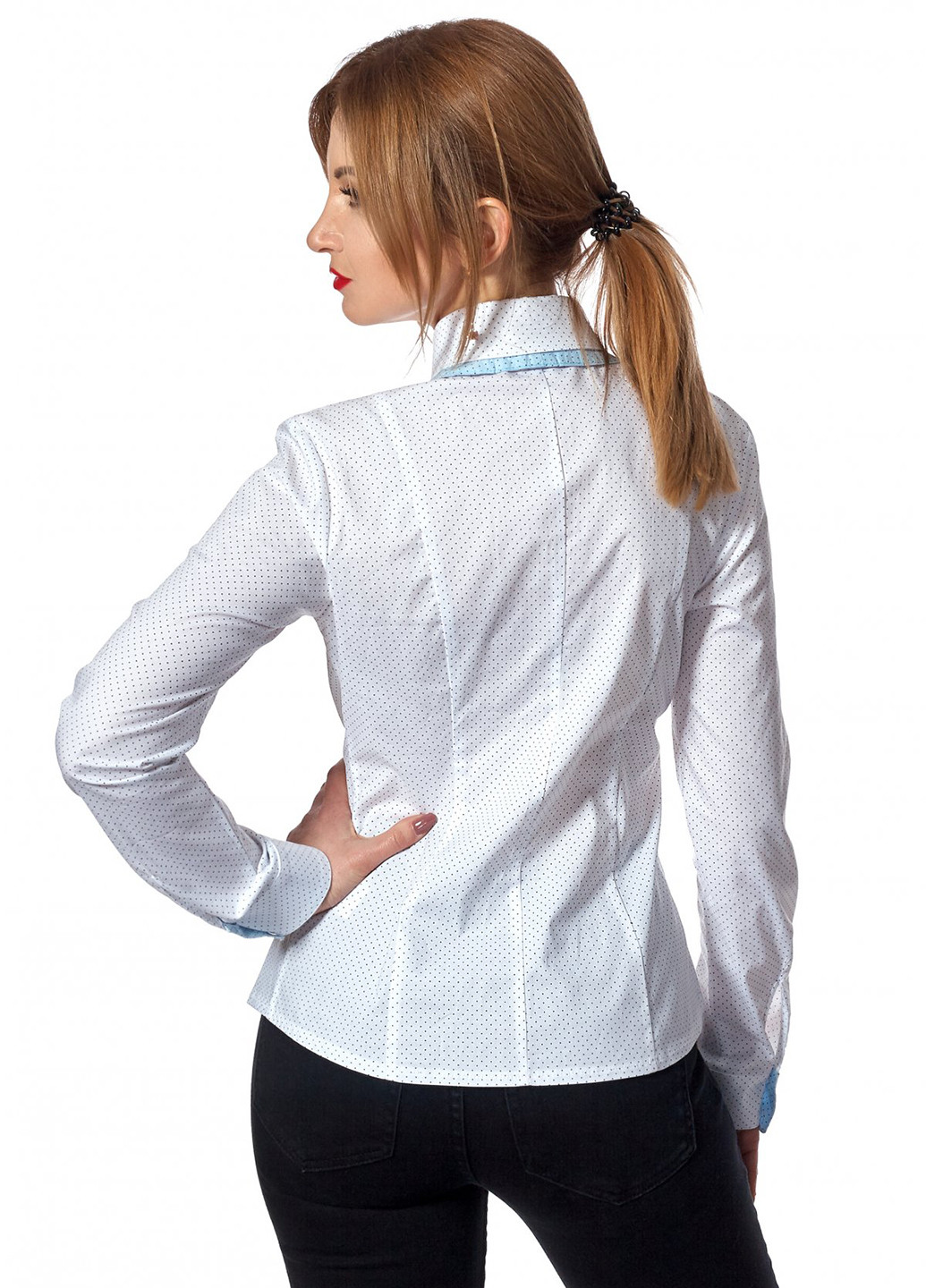 Белая кэжуал рубашка в горошек SL-Fashion