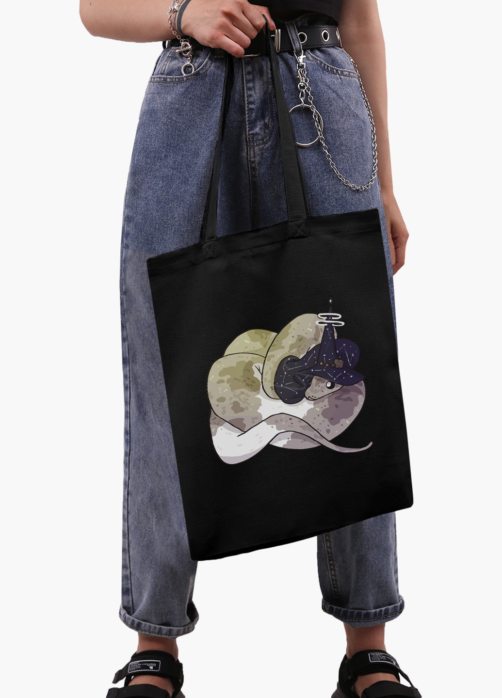 Еко сумка шоппер чорна Магічна змія (Magic snake) на блискавці (9227-2848-BKZ) MobiPrint (236265428)