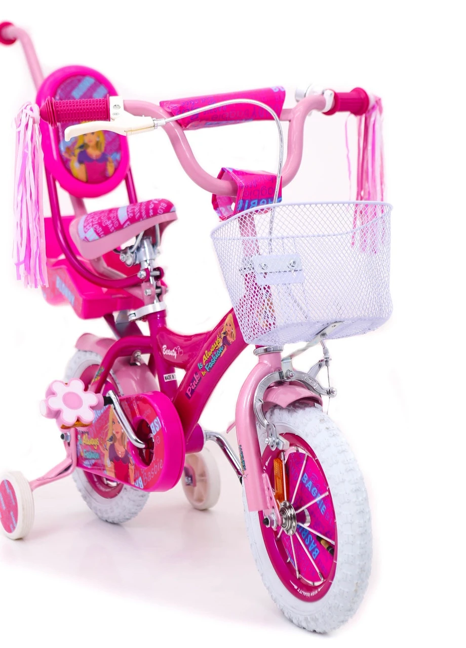 Детский розовый велосипед для девочки BARBIE 14 дюймов БАРБИ с родительской ручкой и корзинкой от 3 лет Sigma (251788289)