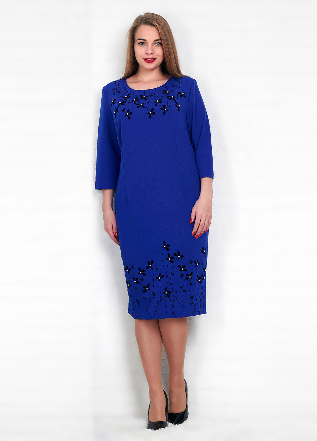 Синее кэжуал платье футляр Alenka Plus однотонное