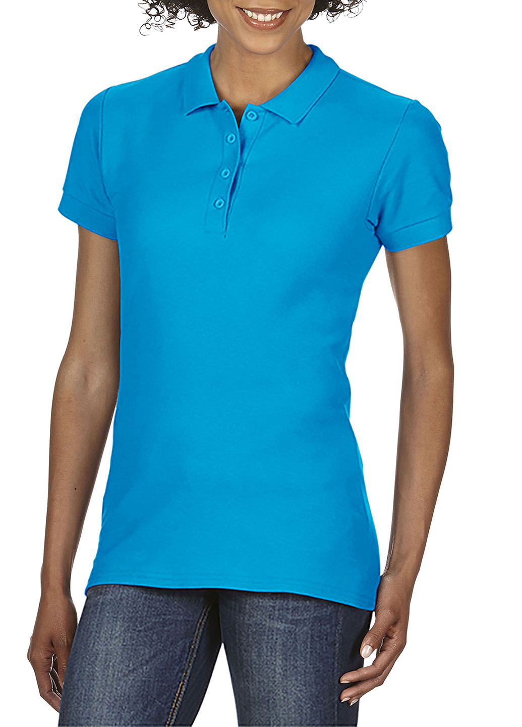 Темно-бирюзовая женская футболка-поло Gildan однотонная