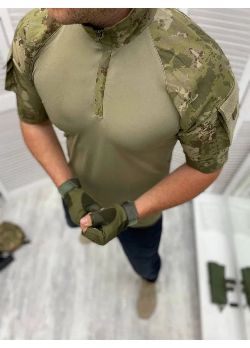 Хаки (оливковая) футболка убакс мужская военная тактическая с липучками под шевроны всу (зсу) турция ubaks xl 7129 хаки No Brand