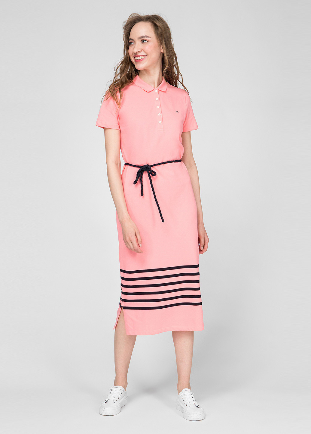 Розовое кэжуал платье поло Tommy Hilfiger в полоску