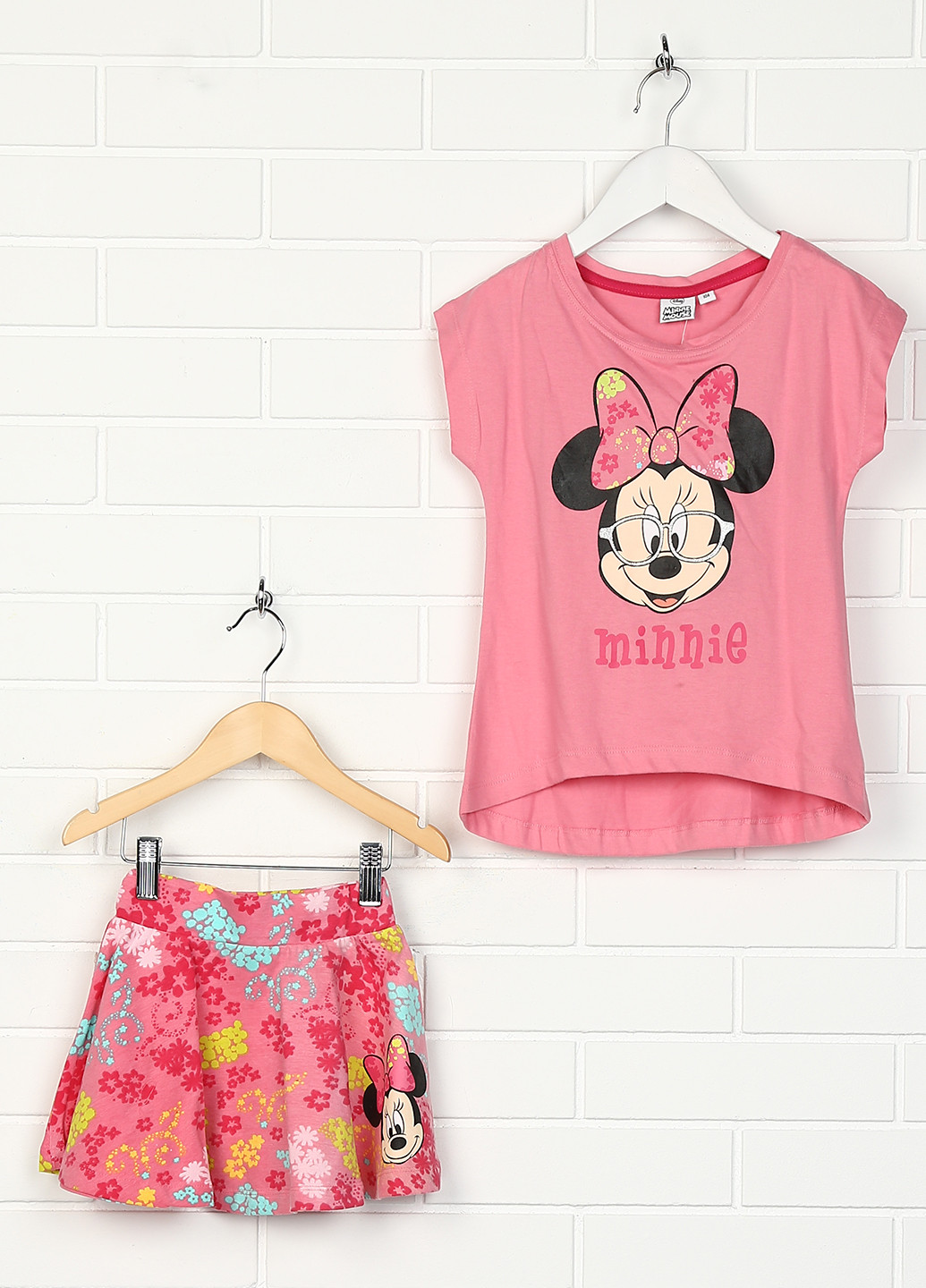Розовый летний костюм (футболка, юбка) юбочный Disney