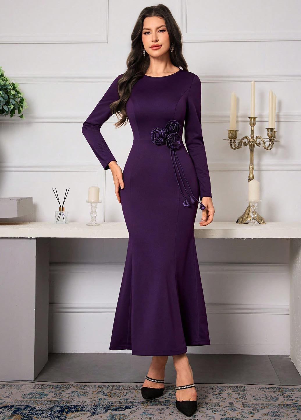 Фиолетовое вечернее платье годе SHEIN однотонное