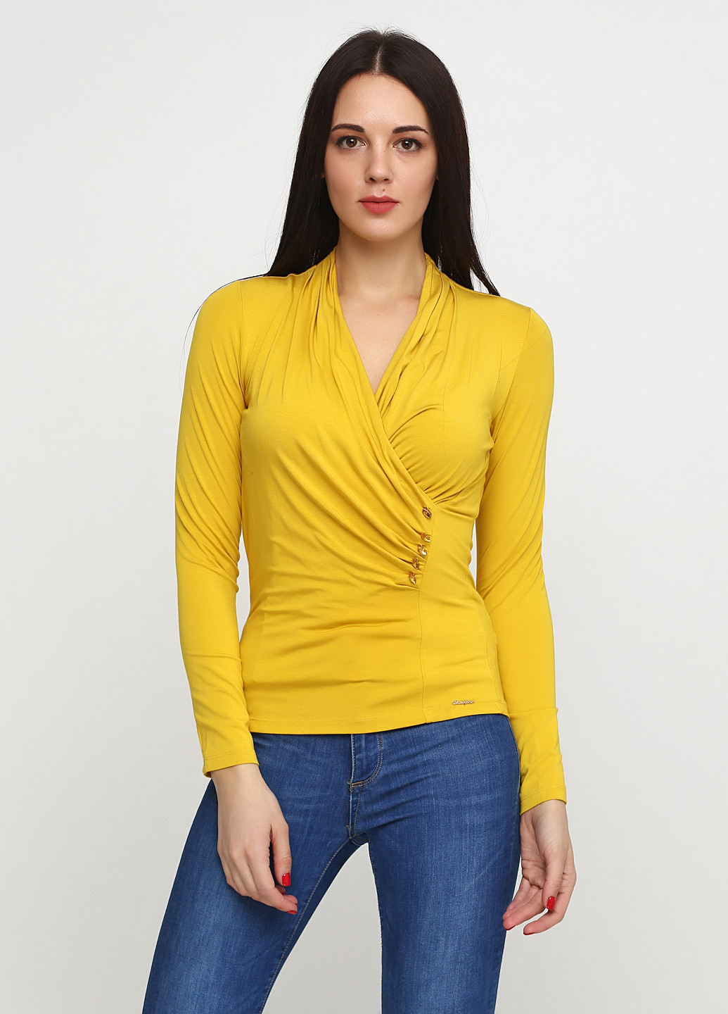 Желтая демисезонная блуза на запах Sassofono