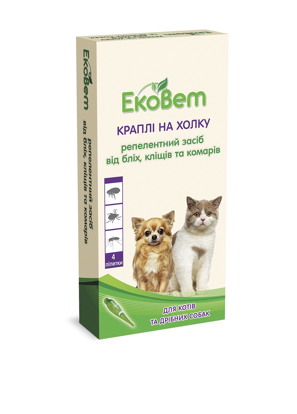 Краплі репеллентние ЕкоВет для котів і малих порід собак (4 шт.) Природа (184833967)