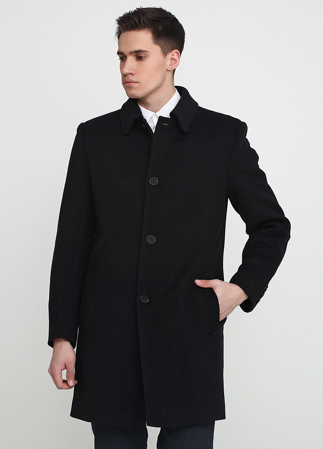 Чорне демісезонне Пальто на ґудзиках ZHURAVLEV