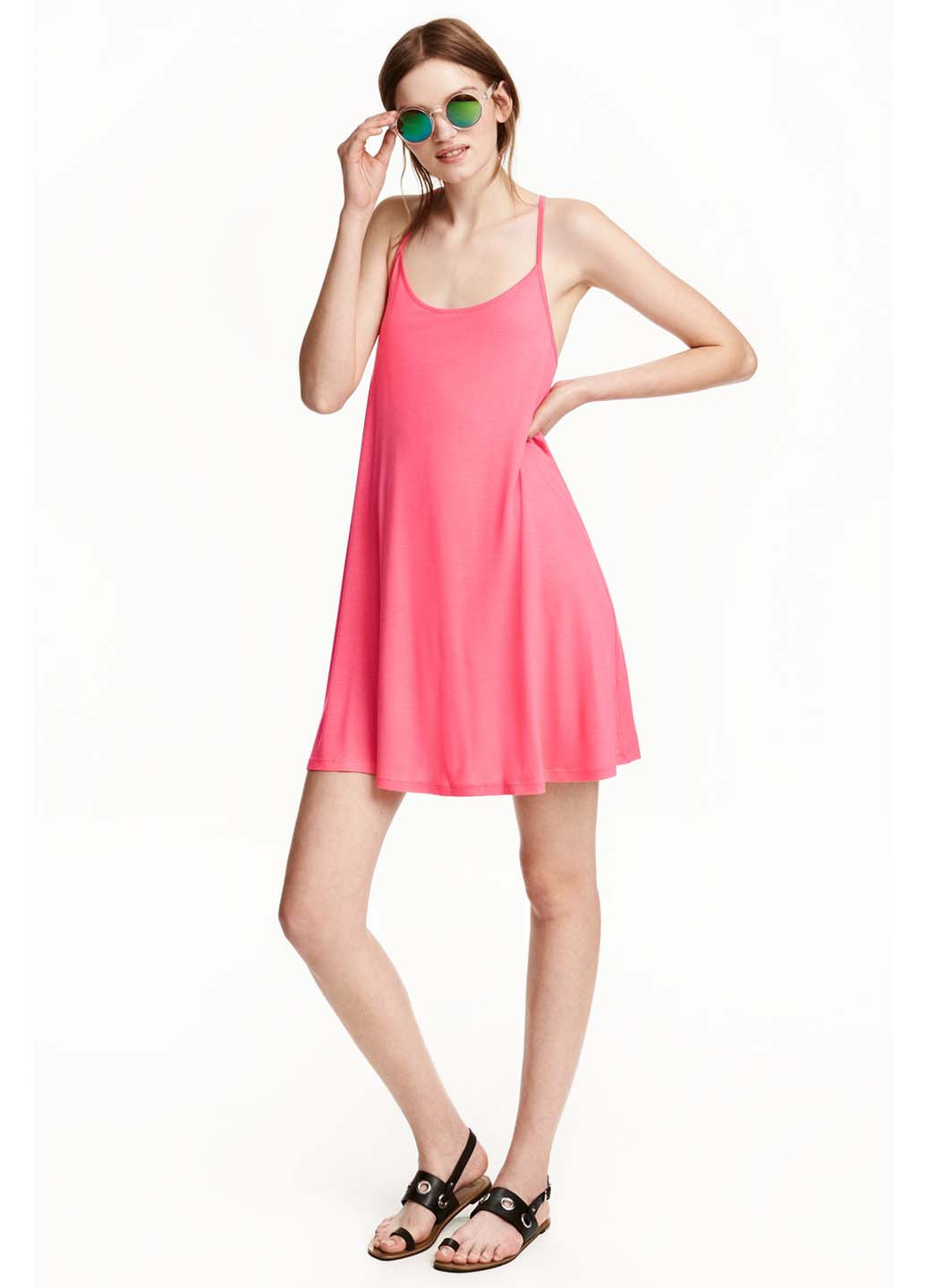 Розовое кэжуал платье платье-майка, клеш H&M однотонное