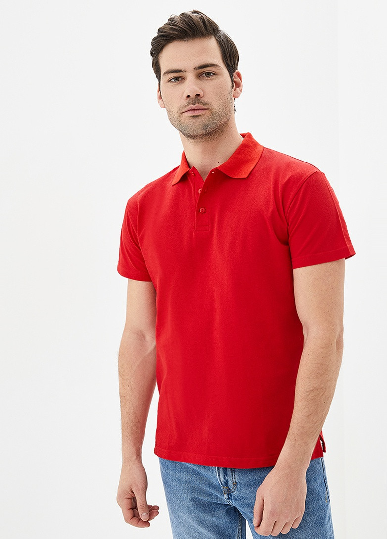 Красная футболка-поло мужское однотонное для мужчин Роза однотонная