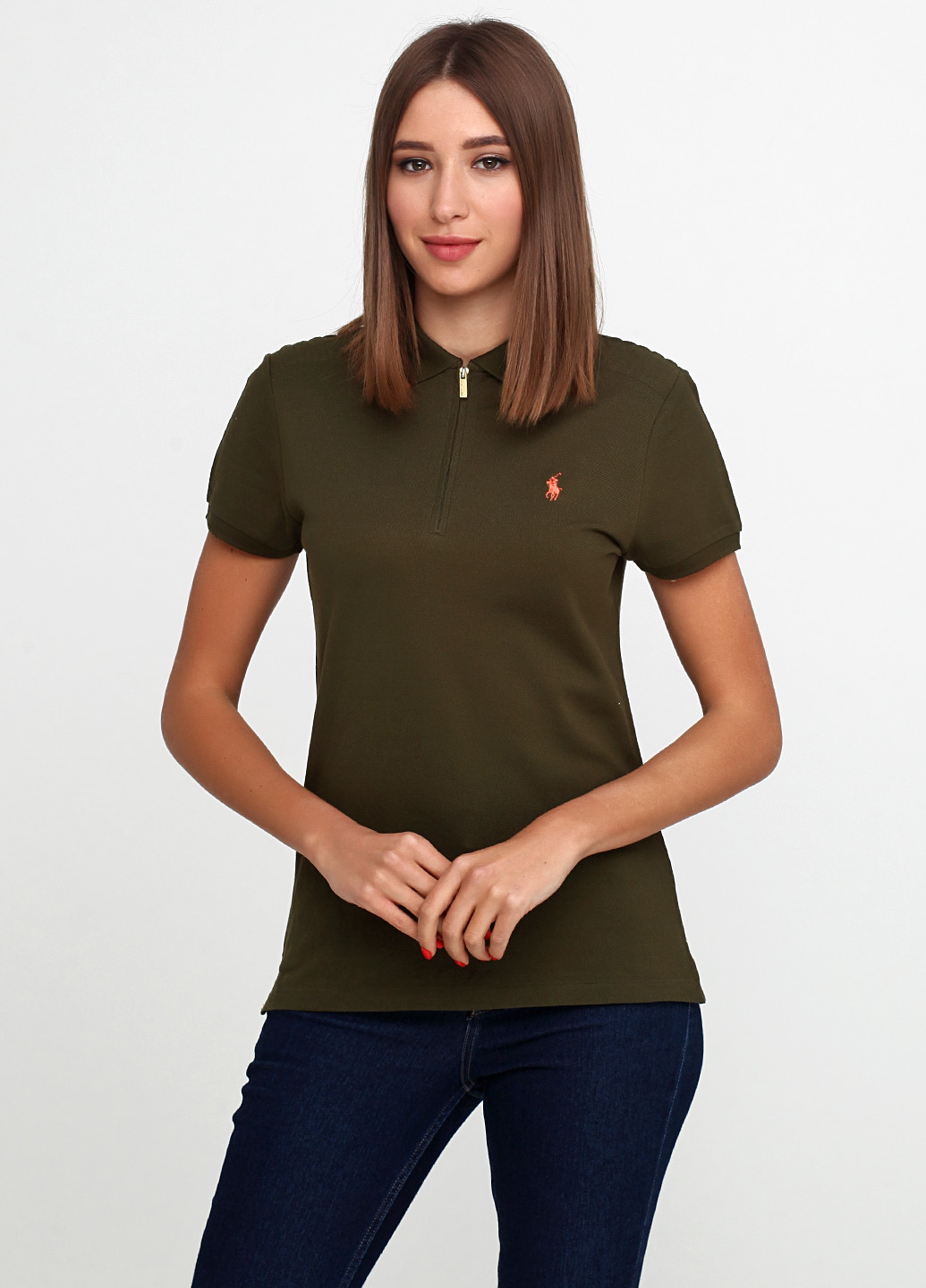 Оливковая женская футболка-поло Ralph Lauren с логотипом