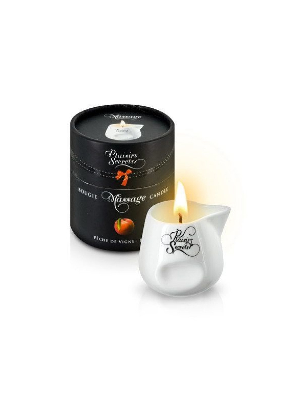 Масажна свічка Peach (80 мл) подарункова упаковка, керамічна посудина Plaisirs Secrets (252545927)