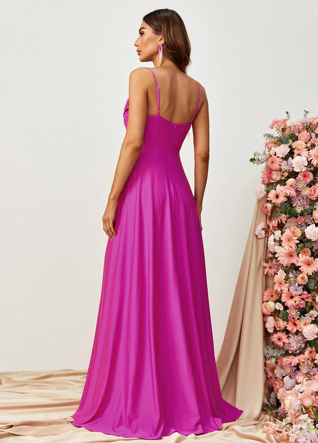 Фуксиновое (цвета Фуксия) праздничный, вечернее платье а-силуэт SHEIN однотонное