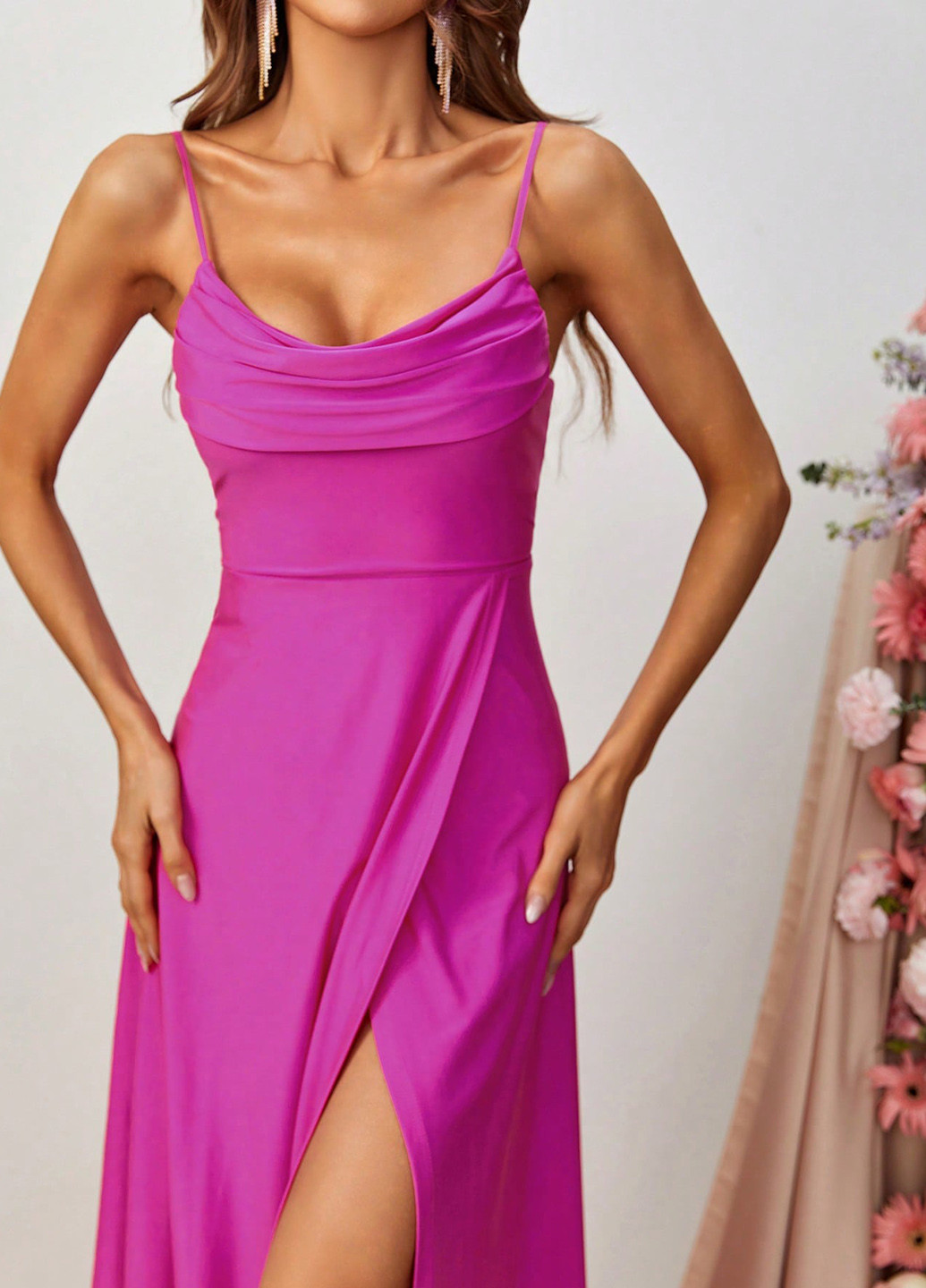 Фуксиновое (цвета Фуксия) праздничный, вечернее платье а-силуэт SHEIN однотонное