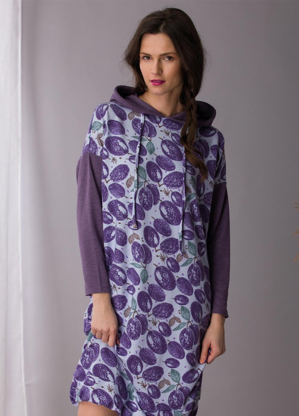 Темно-фіолетова повсякденний сукня жіноча l принт lhd 206 b21 Key з малюнком