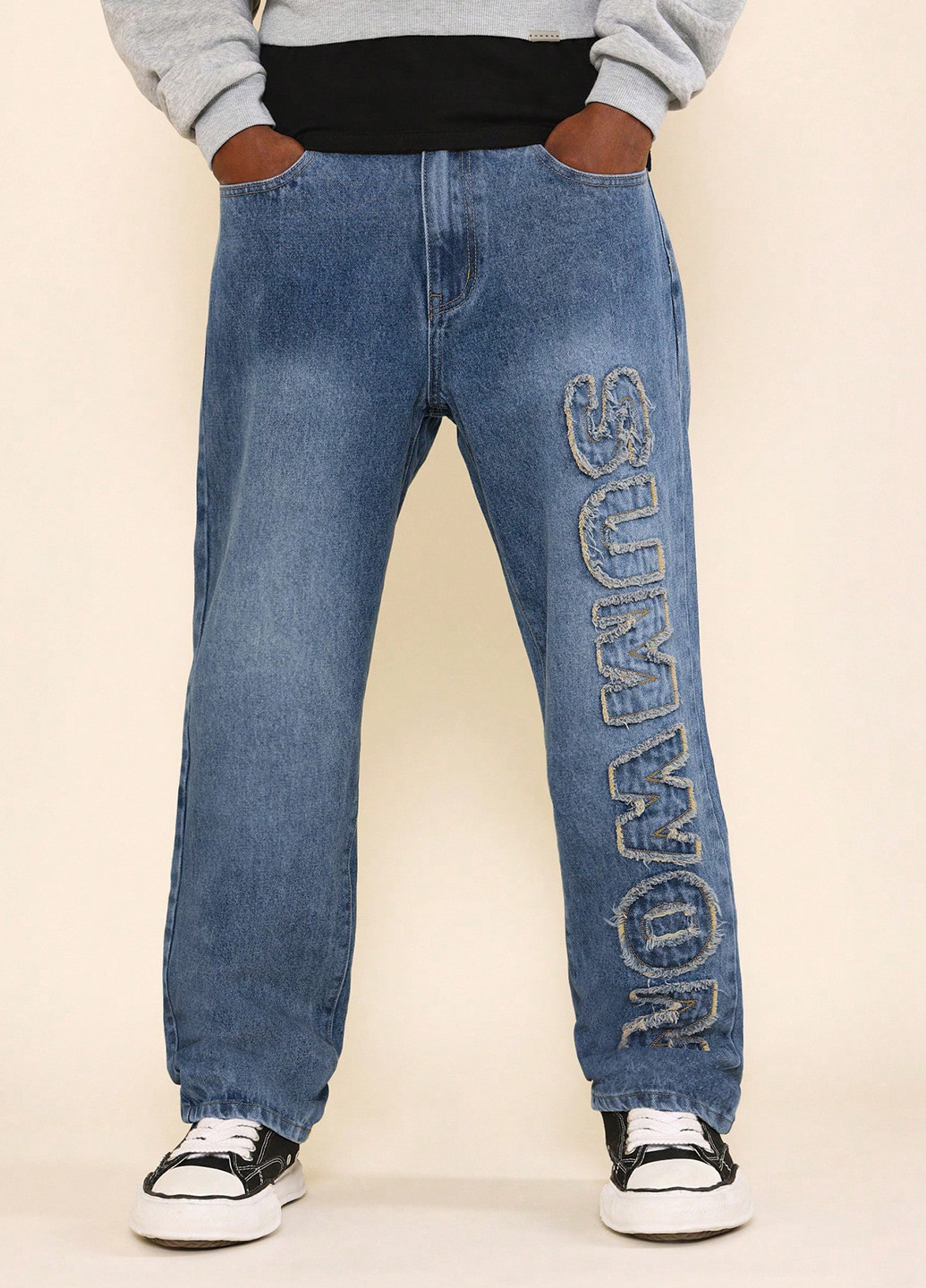 Синие демисезонные прямые джинсы SHEIN