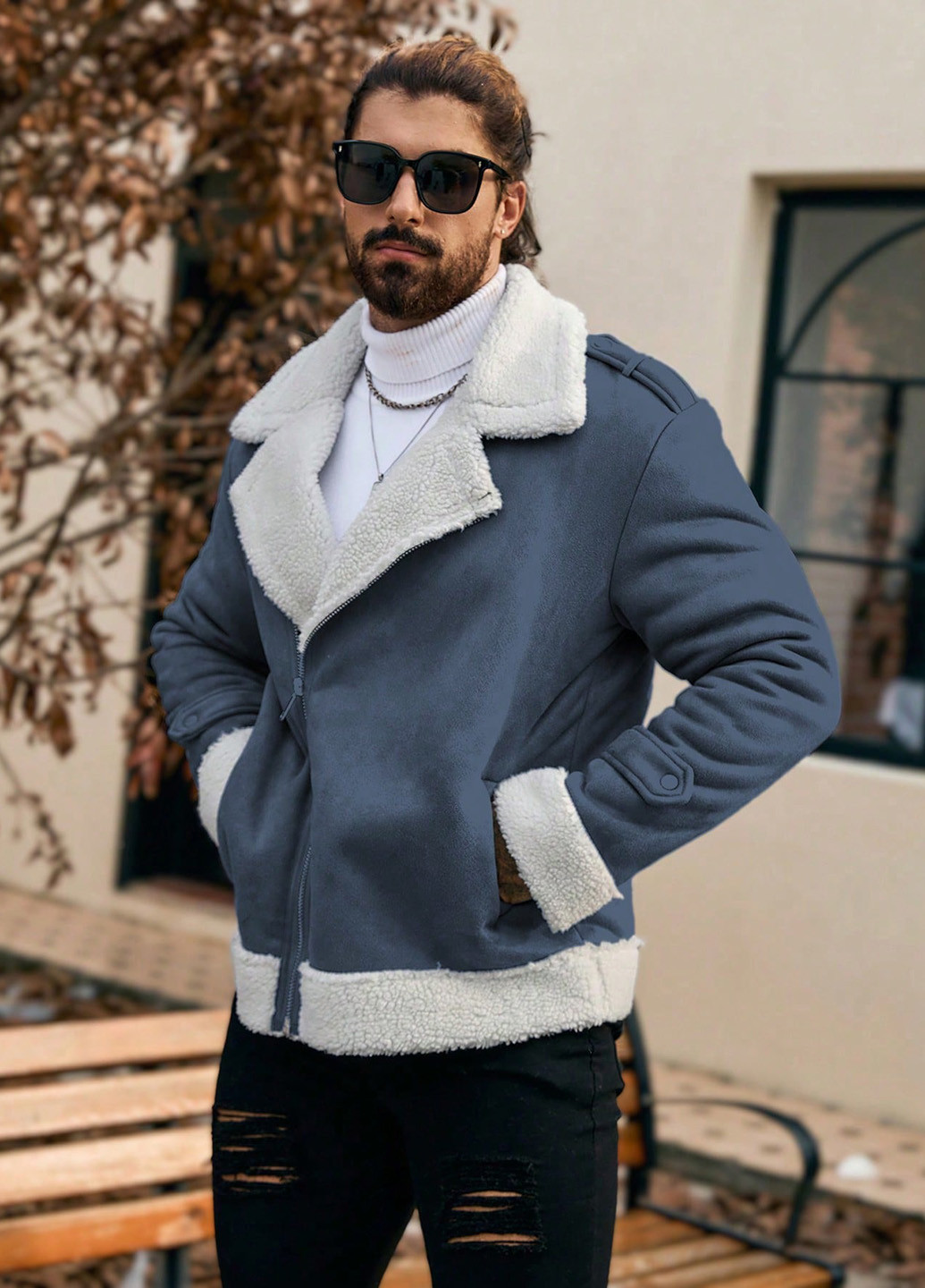 Серо-синяя зимняя куртка куртка-пиджак SHEIN