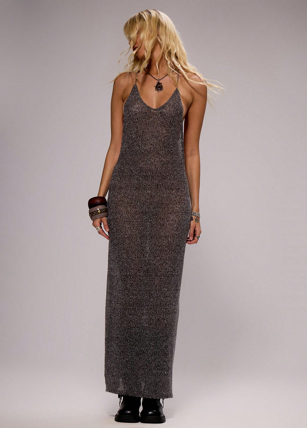 Сіра вечірня, пляжна сукня силуетна, з відкритою спиною SHEIN однотонна