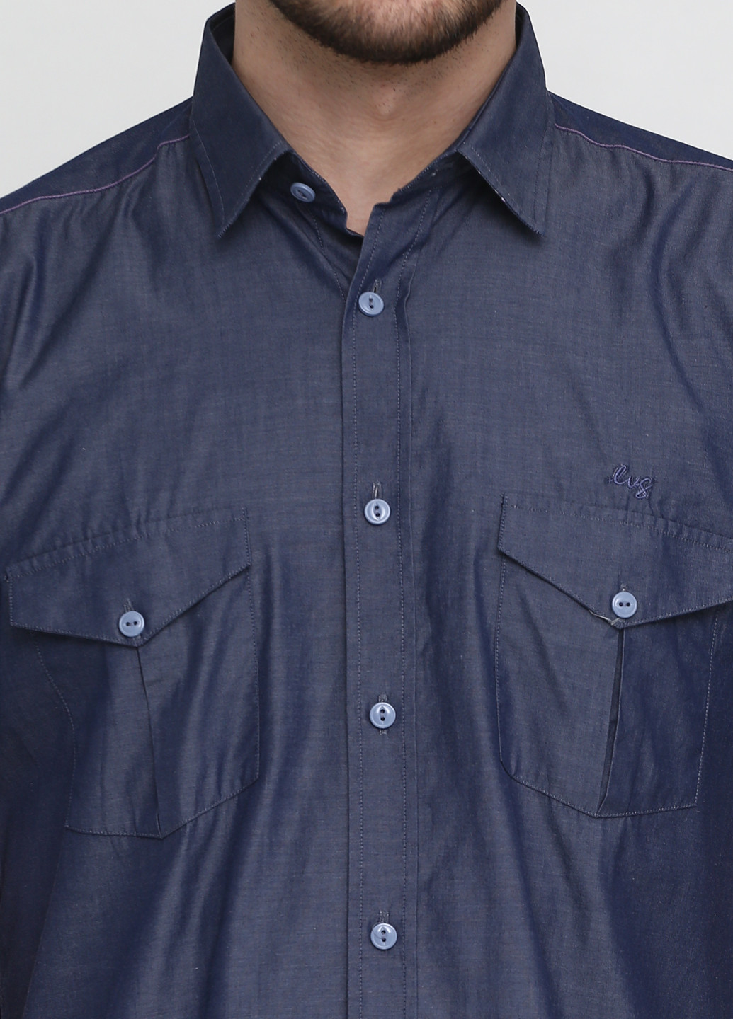 Темно-синяя кэжуал рубашка однотонная LVG с коротким рукавом