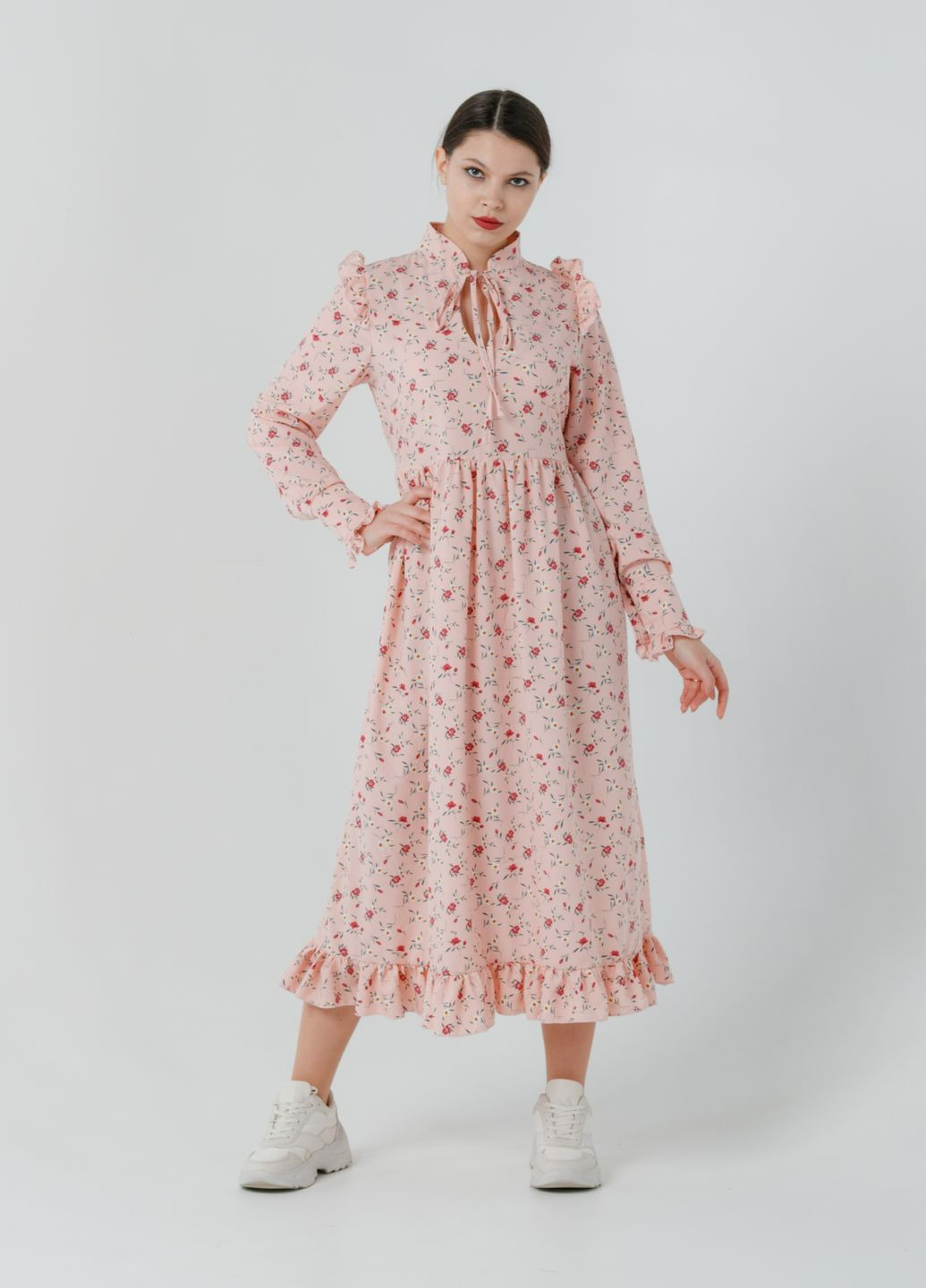 Розовое кэжуал платье so-78310-pnk клеш Alpama с цветочным принтом