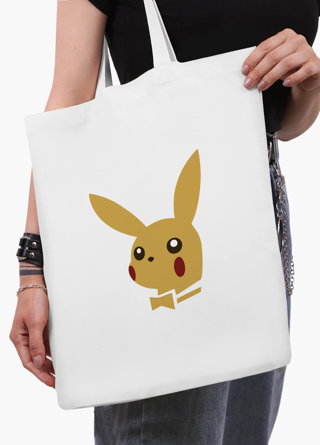 Эко сумка шоппер белая Пикачу (Pikachu) (9227-2076-WT2) Еко сумка шоппер біла 41*35 см MobiPrint (219151252)