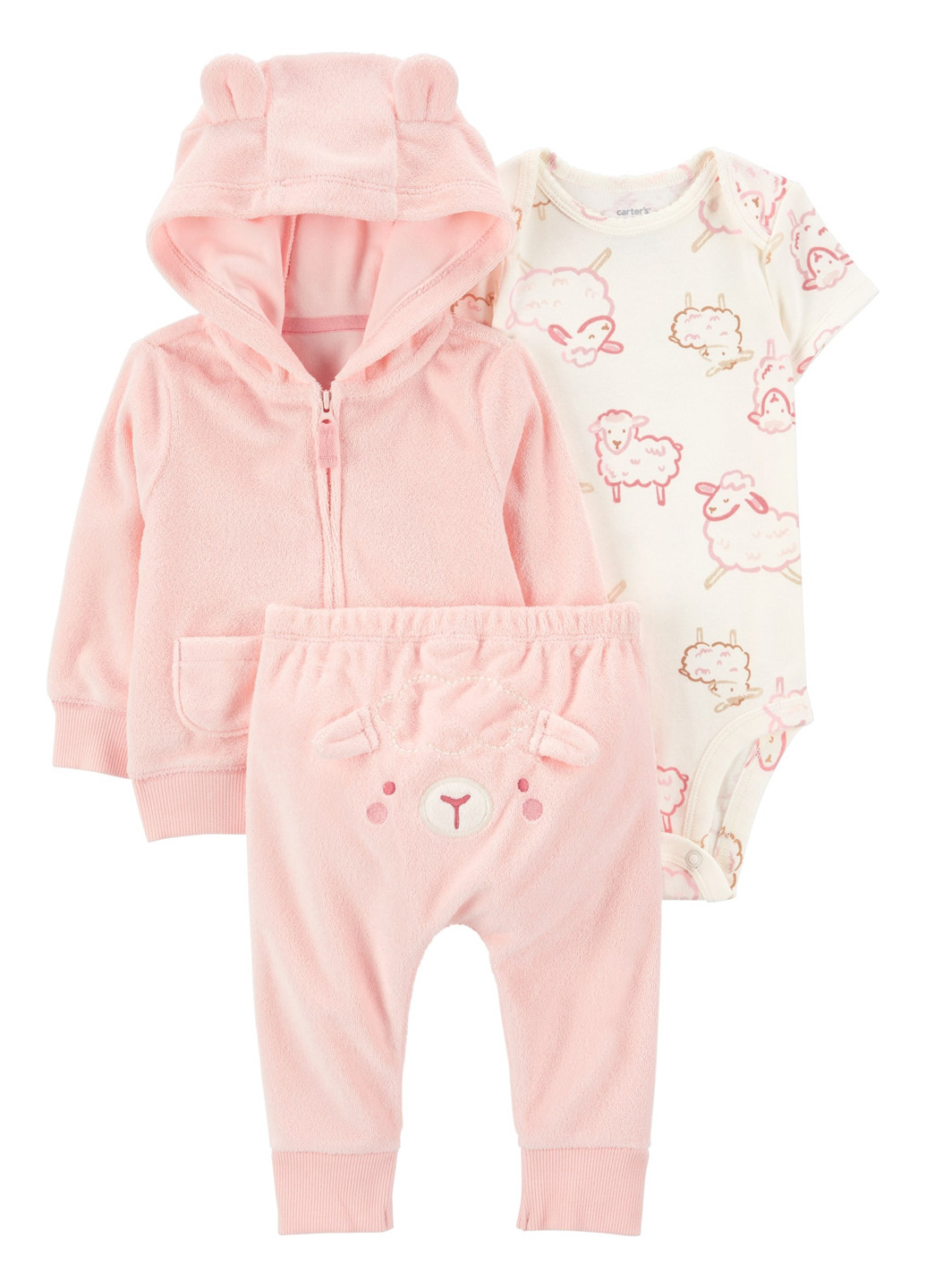 Розовый демисезонный комплект (толстовка, боди, брюки) Carter's